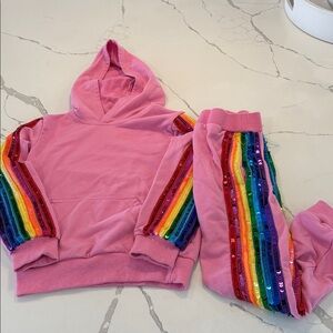Lola + The Boys Pink Hoodie with Rainbow Sequin Sleeves